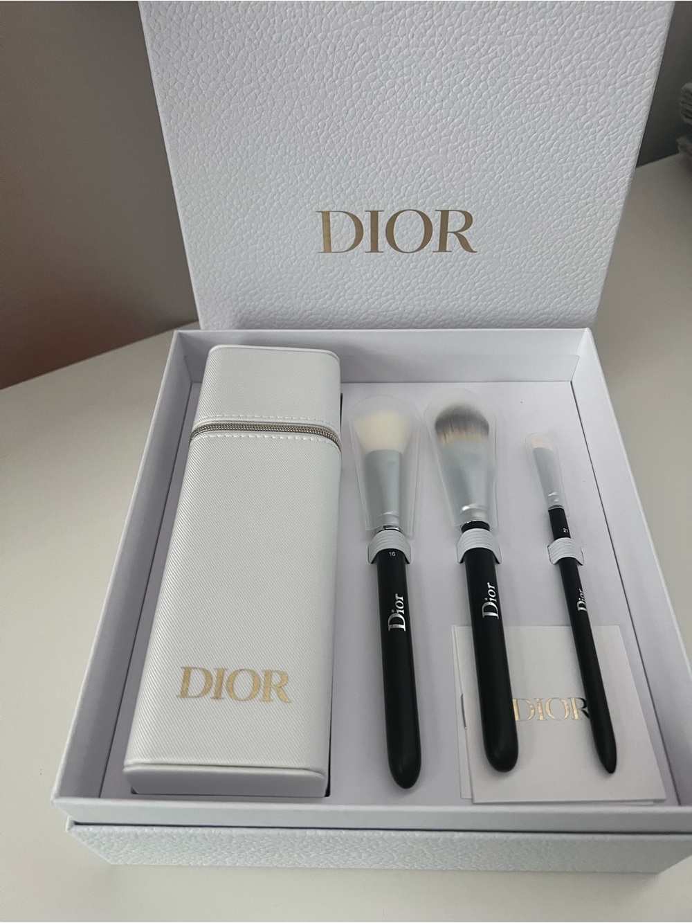 Christian Dior Black & White 3-Piece Makeup Brush Set with White Case